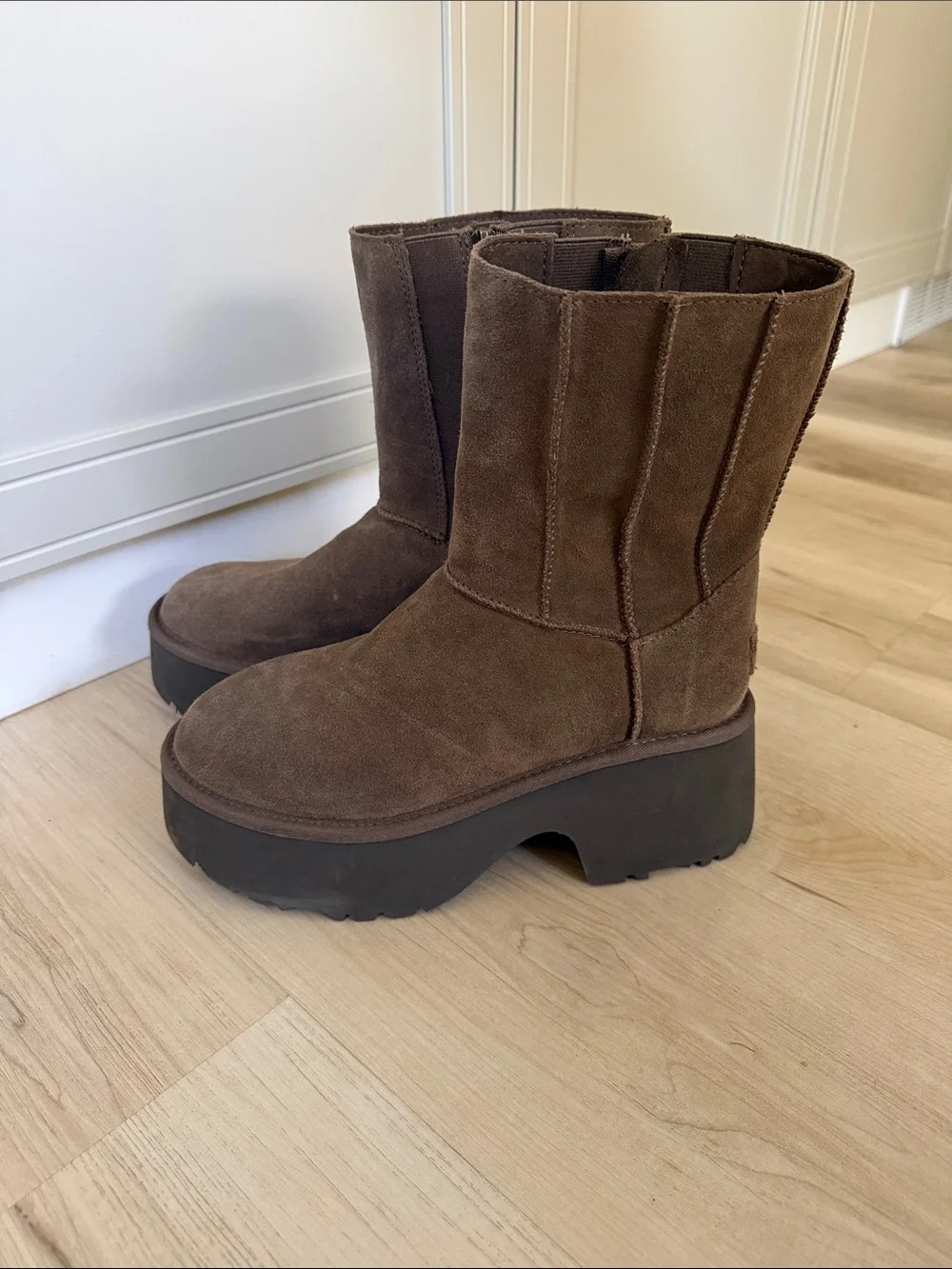 UGG Dark Brown Suede Platform Ankle Boots